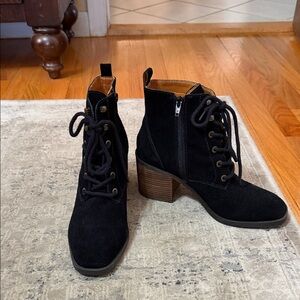 Lucky Brand Black Suede Lace Up Boots